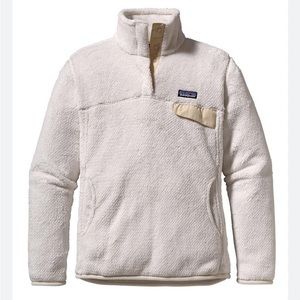 PATAGONIA WOMENS RE-TOOL SNAP T PULLOVER FLEECE - RAW LINEN WHITE & TAN SZ S